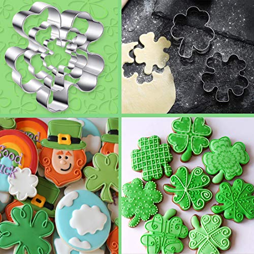 Juego de 6 cortadores de galletas Orpey San Patricio para el día de San Patricio, diseño irlandés de trébol de cuatro hojas de acero inoxidable para el día de San Patricio