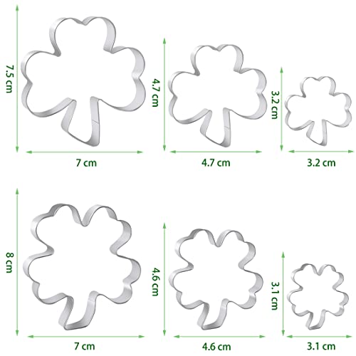 Juego de 6 cortadores de galletas Orpey San Patricio para el día de San Patricio, diseño irlandés de trébol de cuatro hojas de acero inoxidable para el día de San Patricio