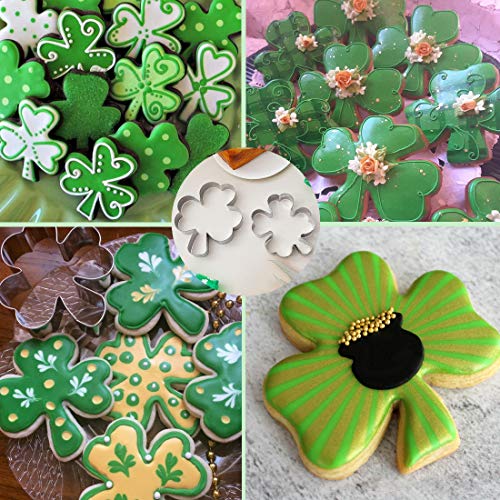 Juego de 6 cortadores de galletas Orpey San Patricio para el día de San Patricio, diseño irlandés de trébol de cuatro hojas de acero inoxidable para el día de San Patricio