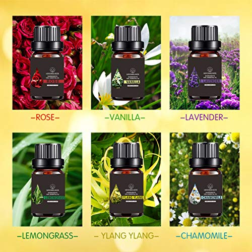 Juego de Aceites Esenciales Florales, Aceites Perfumados de Aromaterapia Orgánica Top 6 Aceites Esenciales Terapéuticos de Grado Premium 100% Puros - Juego de Regalo Botellas de 6 / 10ml