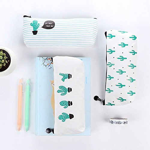 JUNGEN Lápiz de moda caso impreso cactus hermosa lona lápiz bolsa simple producto de oficina para estudiantes