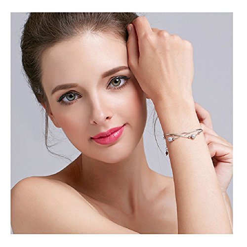 J.Vénus 925 - Pulsera de plata fina para mujer con óxido de circonio redondo, cadena ajustable para boda, regalo para mujeres madres esposas, regalo únicamente, amour(19,5 cm)