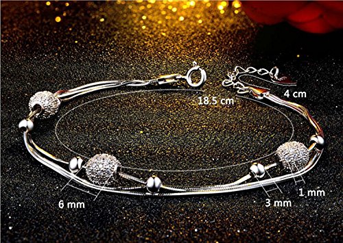 J.Vénus 925 - Pulsera de plata fina para mujer con óxido de circonio redondo, cadena ajustable para boda, regalo para mujeres madres esposas, regalo únicamente, amour(19,5 cm)