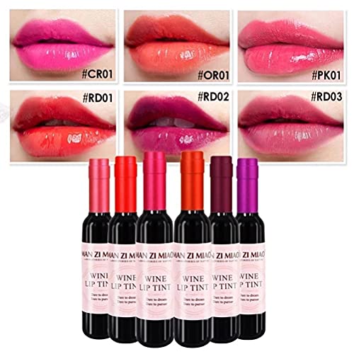 Jxfrice Lápiz labial líquido mate con diseño de botella de vino, de larga duración, resistente al agua, brillo labial, tinte de labios, cosmético de belleza para niñas y mujeres