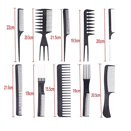 JZK Set de 10 peines profesional y 4 clips para el pelo - peine de salón antiestático peluquería peines para estilista de salón peluquero peluquero