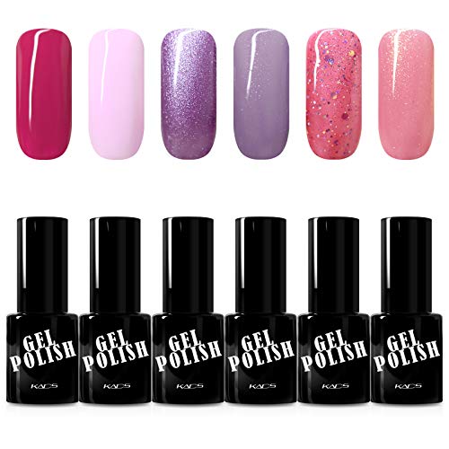 KADS Kit Uñas de Gel Esmalte Semipermanente de Color 6pcs Laca Soak Off Top Coat Base Coat UV LED Manicura Arte 9.5ml