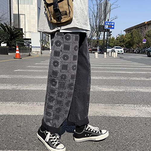 KAL'ANWEI Pantalones Vaqueros Holgados Negros De La Moda De La Calle Principal Hip Hop Streetwear Jean Pantalones De Hombre De Estilo Coreano,Negro,3XL