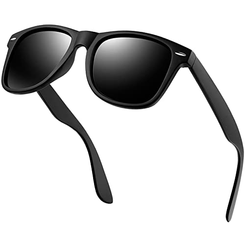 KANASTAL Gafas de Sol Mujer y Hombre Polarizadas Negras Oscuras Cuadradas Clásicas Retro Summer Protección UV para Conducir Pesca Golf al Aire Libre Viajes Men Sunglasses Black