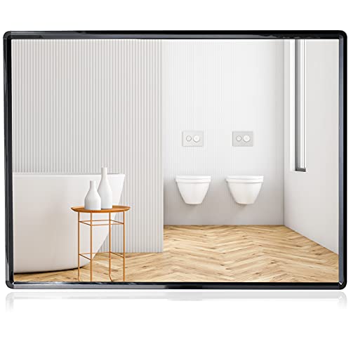 KAPHOME Espejo de Pared Grande Negro Marco Rectangular Espejos 60x80 cm Montado en la Pared Espejo para Cuarto de Baño Salón Moderno Metal BM01E