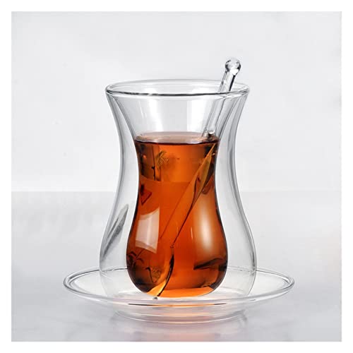 Kater Turco Bohea Doble Pared Vidrio Aislado Thermal Cafe Espresso Tiro Taza de café Beauty Tea Black Tea Saucer cucharadita Conjuntos Taza de té (Color : 1 Piece)