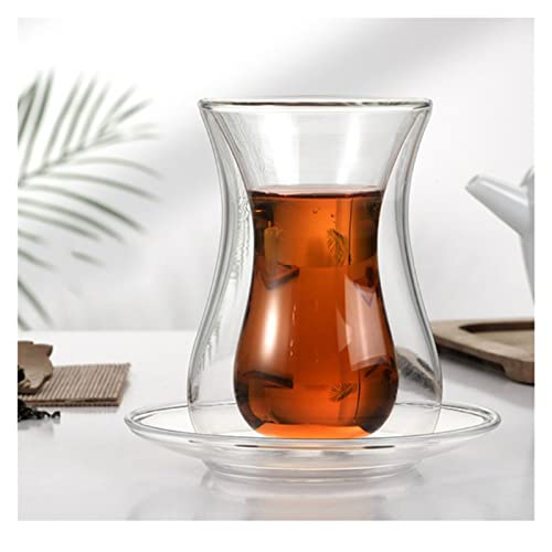 Kater Turco Bohea Doble Pared Vidrio Aislado Thermal Cafe Espresso Tiro Taza de café Beauty Tea Black Tea Saucer cucharadita Conjuntos Taza de té (Color : 1 Piece)