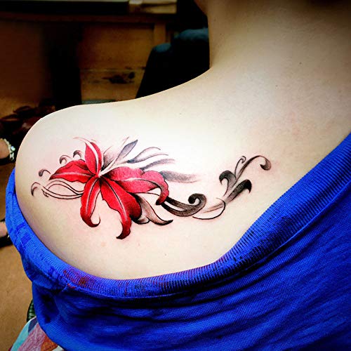 Keleily Tatuajes Temporales de Flores 15 Hojas Tatuajes Falsos Temporales para Adhesivos para Adultos Body Art Tattoo para Mujeres, Niñas, Brazos, Piernas, Espalda, Rosa, Rojo