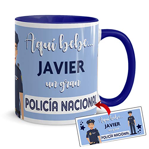 Kembilove Tazas de Café Personalizadas de Profesiones – Taza de Desayuno Aquí Bebe un Gran Policía Nacional con Nombre Personalizado – Tazas de Desayuno para Profesionales – Tazas de 350 ml