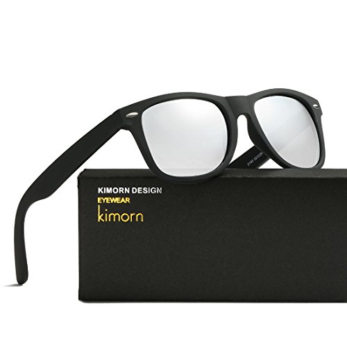 kimorn Polarizado Gafas De Sol Clásico Unisexo Cuerno Rimmed Años 80 Retro AE0300 (Negro&Plata, 52)