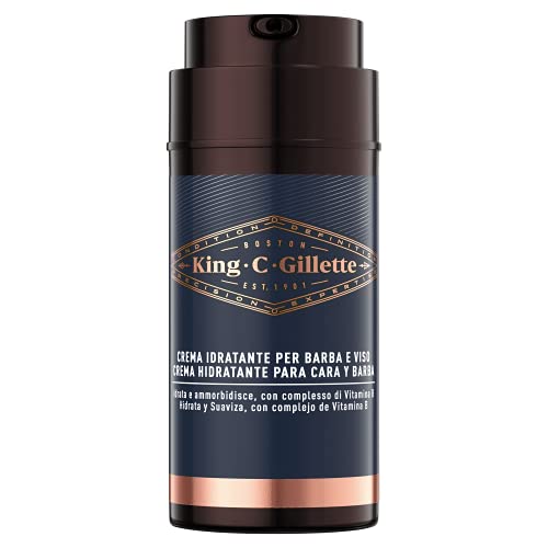 King C. Gillette Crema Hidratante para Rostro y Barba con Vitamina B3 y B5, 100 ml