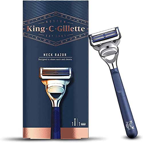 King C. Gillette Máquina de Afeitar Hombre para Cuello con Hojas de Acero Inoxidable + 1 Cuchilla de Recambio, Regalos Originales para Hombre