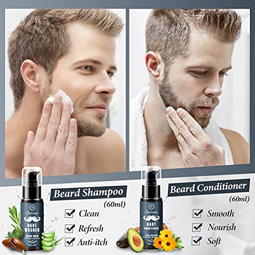 Kit Barba Cuidado para Hombres, 10 en 1 Set de Afeitado y Recorte Con Champú Barba, Acondicionador, Aceite, Bálsamo, Peine, Cepillo, Tijera, Afeitadora de barba, Bolsa de lona, Mejor Regalo para Papa