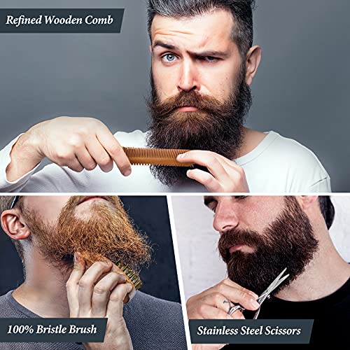 Kit Barba Cuidado para Hombres, 10 en 1 Set de Afeitado y Recorte Con Champú Barba, Acondicionador, Aceite, Bálsamo, Peine, Cepillo, Tijera, Afeitadora de barba, Bolsa de lona, Mejor Regalo para Papa