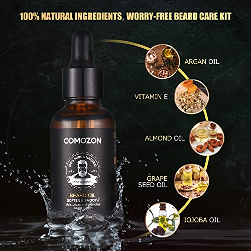 Kit Barba Hombre Cuidado 12 En 1 Con Maquina Afeitar Barba Aceite Barba Cepillo Barba Aceite Para Barba Hombre Champu Barba Peine Barba Balsamo Barba,100% Natural, Regalos Para Hombre