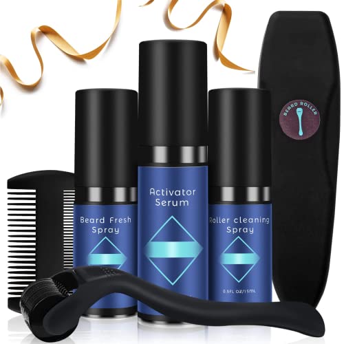 Kit de Barba para Hombres 5Pcs, Kit de Crecimiento de Barba Profesional con Suero Activador de Crecimiento Barba,Spray para Barba,Limpiador,Peine, Regalos Originales Hombres