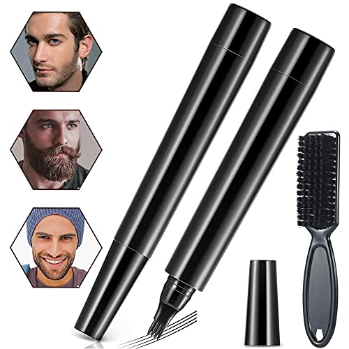 Kit De BolíGrafo De Relleno Para Barba, 2 Piezas Relleno de lápiz de barba para hombres con cepillo, Impermeable y duradero, kit de bolígrafo relleno de barba para bigotes y cejas, Marrón oscuro&Negro