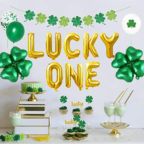 Kit de decoración para Fiesta de Primer cumpleaños del Día de San Patricio, de la Suerte, Globos de Aluminio, decoración de la Torta de trébol de Cuatro Hojas