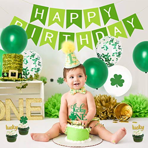 Kit de decoración para Fiesta de Primer cumpleaños del Día de San Patricio, de la Suerte, Globos de Aluminio, decoración de la Torta de trébol de Cuatro Hojas