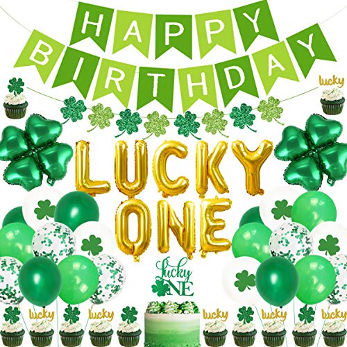 Kit de decoración para Fiesta de Primer cumpleaños del Día de San Patricio, de la Suerte, Globos de Aluminio, decoración de la Torta de trébol de Cuatro Hojas