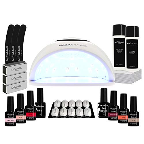 Kit Manicura Semipermanente, Secador de Uñas Lampara LED UV Uñas 48W, 6 Esmaltes Semipermanentes, Base Coat Top Coal, Kit Uñas de Gel Completo - Cruelty free, Méanail