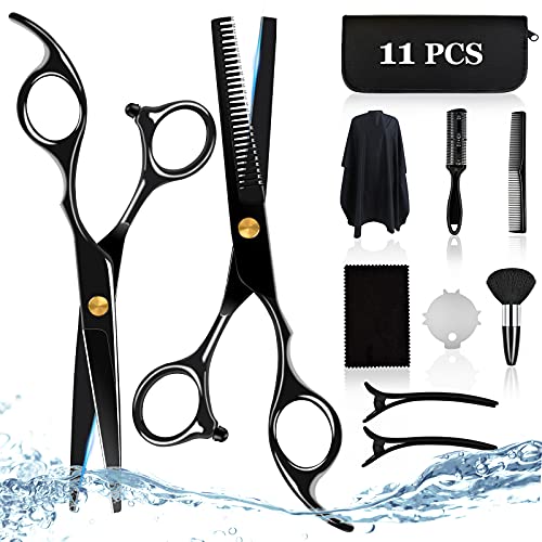 Kit Tijeras Peluqueria Profesional [11PCS] Kardition Tijeras Cortar Pelo 6.7inch [Tijeras rectas] [tijeras entresacar] [acero inoxidable] para mujeres, hombres, niños, mascotas, salón, uso doméstico