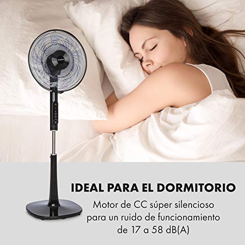 KLARSTEIN Sommerwind – Ventilador Vertical, Rotor de 16" (41 cm) con 9 + 5 aspas, Potencia de 35 W, Motor de Corriente Continua de 24V, 4 Modos, Negro