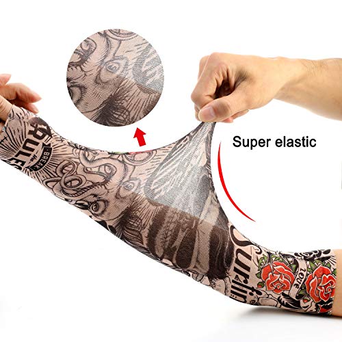 Konsait 6pcs Mangas tatuadas, Mangas Tatuajes Temporales Brazo Medias Falsos Mangas Tatuajes Temporales para Hombres y Mujeres Fiesta de Disfraces