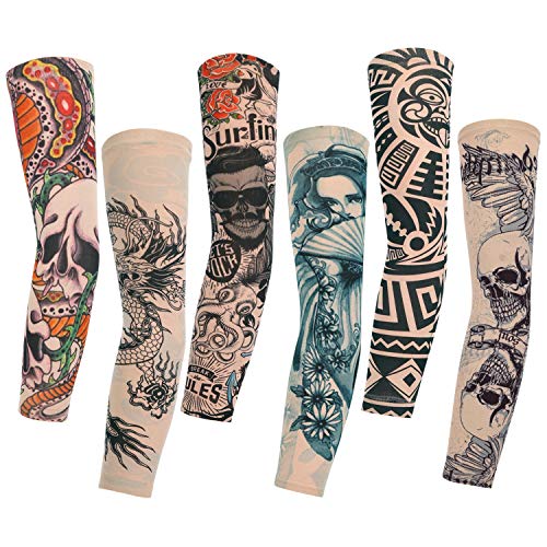 Konsait 6pcs Mangas tatuadas, Mangas Tatuajes Temporales Brazo Medias Falsos Mangas Tatuajes Temporales para Hombres y Mujeres Fiesta de Disfraces