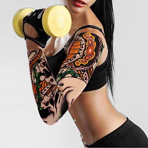 Konsait 6pcs Mangas tatuadas, Mangas Tatuajes Temporales Brazo Medias Falsos Mangas Tatuajes Temporales para Hombres y Mujeres Fiesta de Disfraces