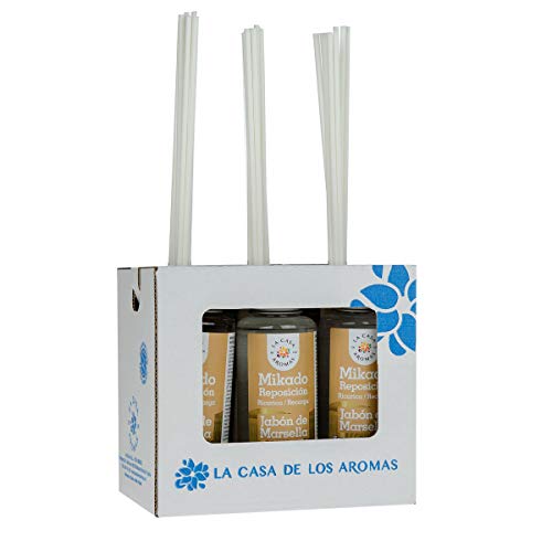 La Casa de los Aromas, Set de 6 x100ml Ambientadores Mikado Marsella para Reposición con Varillas, Difusor Líquido de Aroma Jabón de Marsella, Perfume Duradero para el Hogar, Baño, Casa