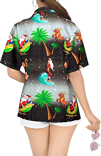 LA LEELA Hawaii Partido Aloha Camisa de la Blusa Mujeres Top Camisa de Santa Claus Santa Claus Christmas Party Shirt Halloween Negro_X176 S - ES Tamaño :- 42-44