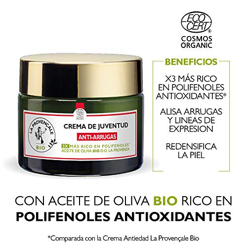 La Provençale BIO, Pack Crema Facial Antiarrugas con Aceite de Oliva BIO, 50 ml + Contorno de ojos Anti-Edad con Aceite de oliva BIO,15 ml