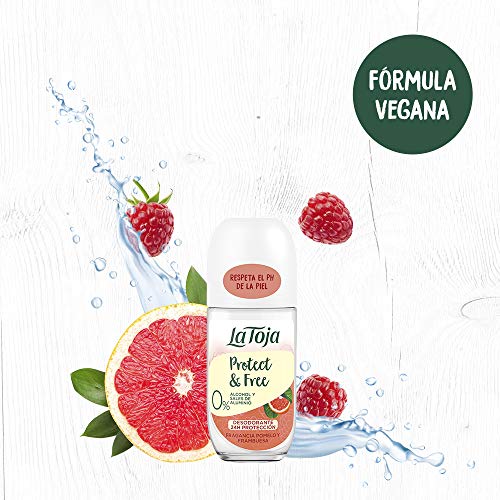 La Toja Protect & Free- Desodorante Roll-On Pomelo Y Frambuesa, Ingredientes Naturales y Fórmulas Veganas, Sin Alcohol ni Sales de Aluminio, 6 Unidades de 50Mililitros (300Mililitros)