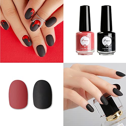 Lacomchir Caja de 6 X 8ML Esmalte de Uñas de Secado Rapido - 5 Colores Pintauñas Normales + 2 In 1 Top Coat y Base Coat, Naranja, Negro, Morado, Rojo, Rosa