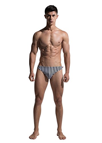 Lantra Besa Negro Blanco a Rayas Hombre Bañador Calzoncillos Ropa de Baño Slips de Natación Bottoms para Nadar en Verano (Tipo 14) - Negro-Blanco (Tamaño Asiático XL)