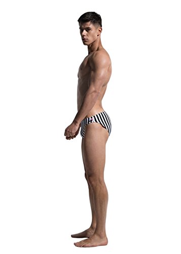 Lantra Besa Negro Blanco a Rayas Hombre Bañador Calzoncillos Ropa de Baño Slips de Natación Bottoms para Nadar en Verano (Tipo 14) - Negro-Blanco (Tamaño Asiático XL)