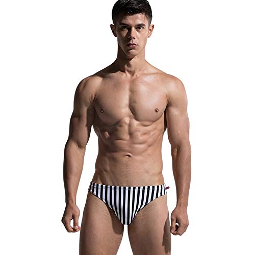 Lantra Besa Negro Blanco a Rayas Hombre Bañador Calzoncillos Ropa de Baño Slips de Natación Bottoms para Nadar en Verano (Tipo 14) - Negro-Blanco (Tamaño Asiático XL)