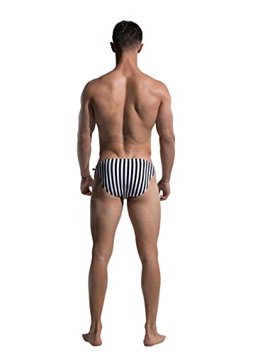 Lantra Besa Negro Blanco a Rayas Hombre Bañador Calzoncillos Ropa de Baño Slips de Natación Bottoms para Nadar en Verano (Tipo 14) - Negro-Blanco (Tamaño Asiático XL)