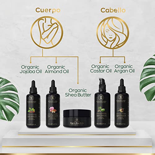 LANZAMIENTO Set de Regalo Orgánico Cuidado Corporal Premium XXL 800ml - Aceite de ricino + Manteca de karite + Aceite de Argan + Aceite de almendras + Aceite de jojoba Regalos Originales para Mujer