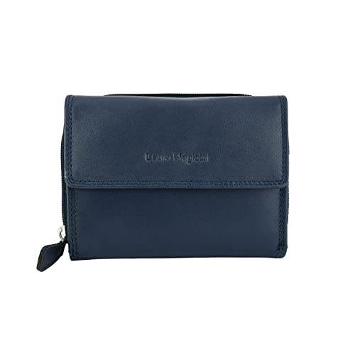 Laura Biagiotti Cartera mujer de piel auténtica, espaciosa con caja de regalo, Navy 208,