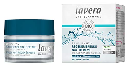 Lavera Base Sensitive Regenerierende Nachtcreme Bio Aloe Vera & Mandelöl - Todos los tipos de piel - Vegan Bio vegetales activos naturales y innovadores (1 x 50 ml)