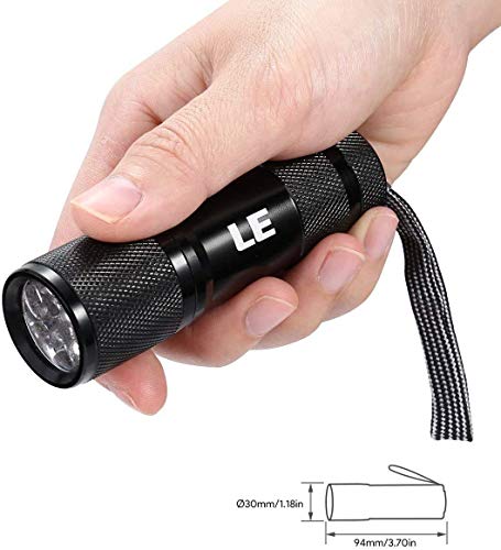 LE Linterna Ultravioleta, UV Linterna 9 LED de Mano Portátil Detectar Manchas de Orina de Mascota, 395nm Luz Negra Luz Ultravioleta, Impermeable IPX4, 3 AAA Pilas Incluidas