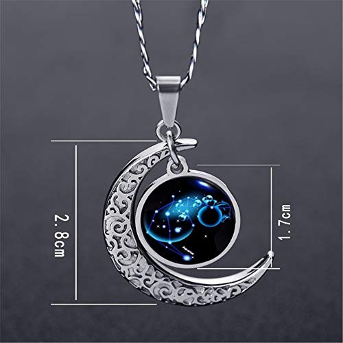 LEJAHAO Constelaciones Collar Virgen Los Signos del Zodiaco con Colgante Luna Horoscopo Personalizado Largos Gargantilla Cadenas Moon Necklace Joyas Acero Inoxidable por Hombres Mujeres Chico Niña