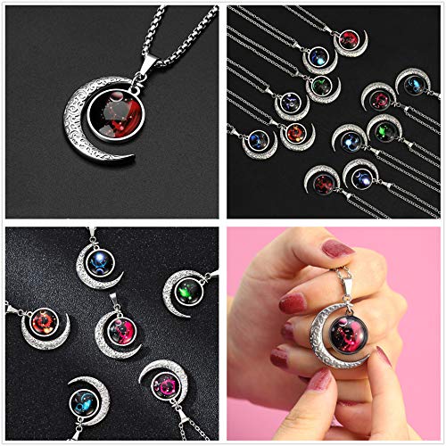 LEJAHAO Constelaciones Collar Virgen Los Signos del Zodiaco con Colgante Luna Horoscopo Personalizado Largos Gargantilla Cadenas Moon Necklace Joyas Acero Inoxidable por Hombres Mujeres Chico Niña