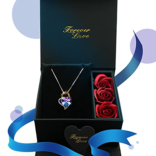 LEKANI Collares Mujer Plata Colgante ''Amor por Siempre'' con Cristal de Austriacos, Joyas Mujer Navidad Regalos Originales para Mujer Madre Mamá Abuela Amigas Parejas (Purple)